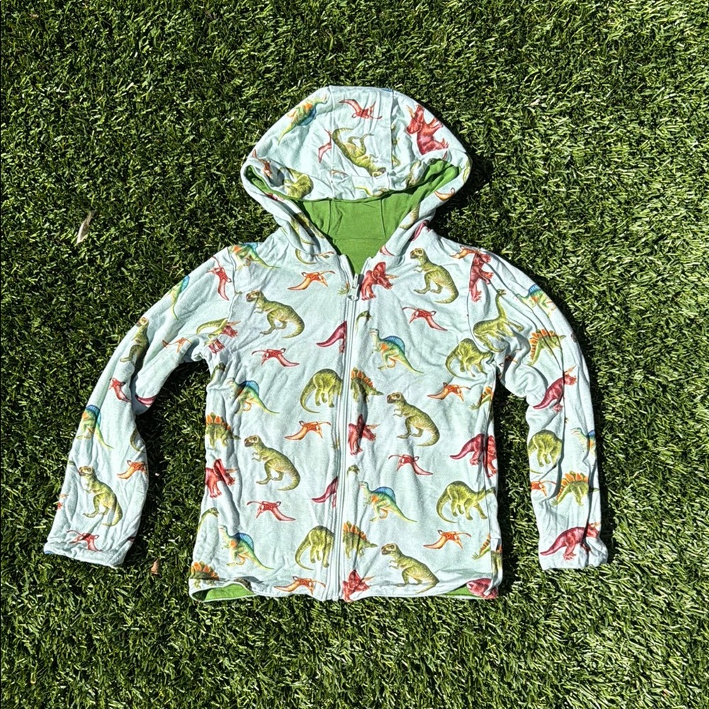 Posh Peanut “Buddy” Dinosaur Print Reversible Zip Hoodie 3T-4T
